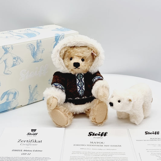 Nr. 12! Steiff 036019 Teddybär Matou Eskimo mit Eisbär 26 cm aus dem Steiff Archiv