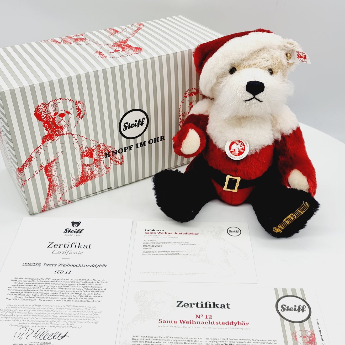 Nr. 12! Steiff 006029 Santa Weihnachtsteddybär 27 cm limitiert 1225 aus dem Steiff Archiv