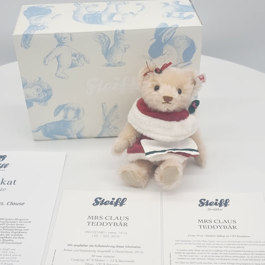 Nr. 12! Steiff 021640 Mrs. Claus Teddybär 14 cm Jahr 2016 aus dem Steiff Archiv