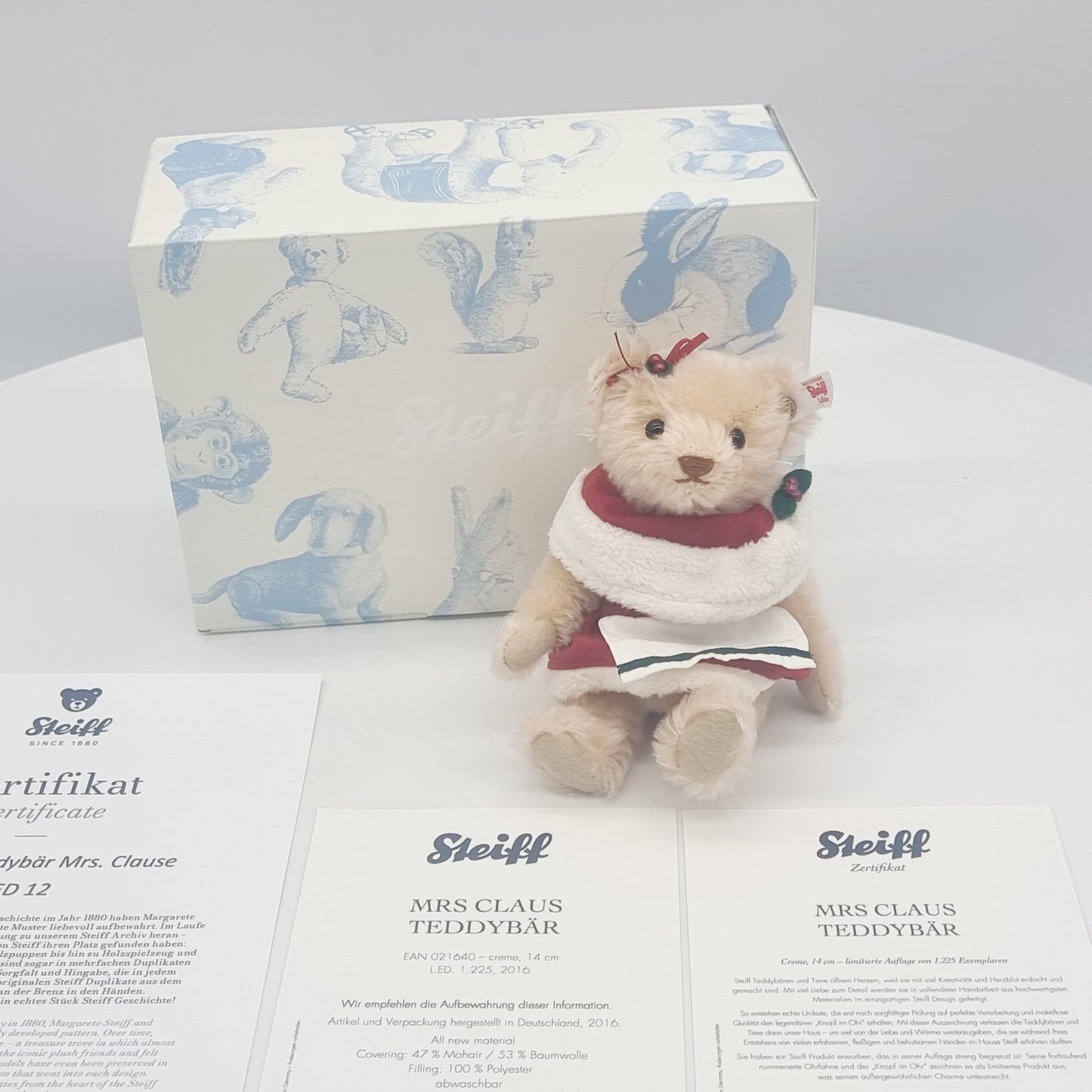 Nr. 12! Steiff 021640 Mrs. Claus Teddybär 14 cm Jahr 2016 aus dem Steiff Archiv