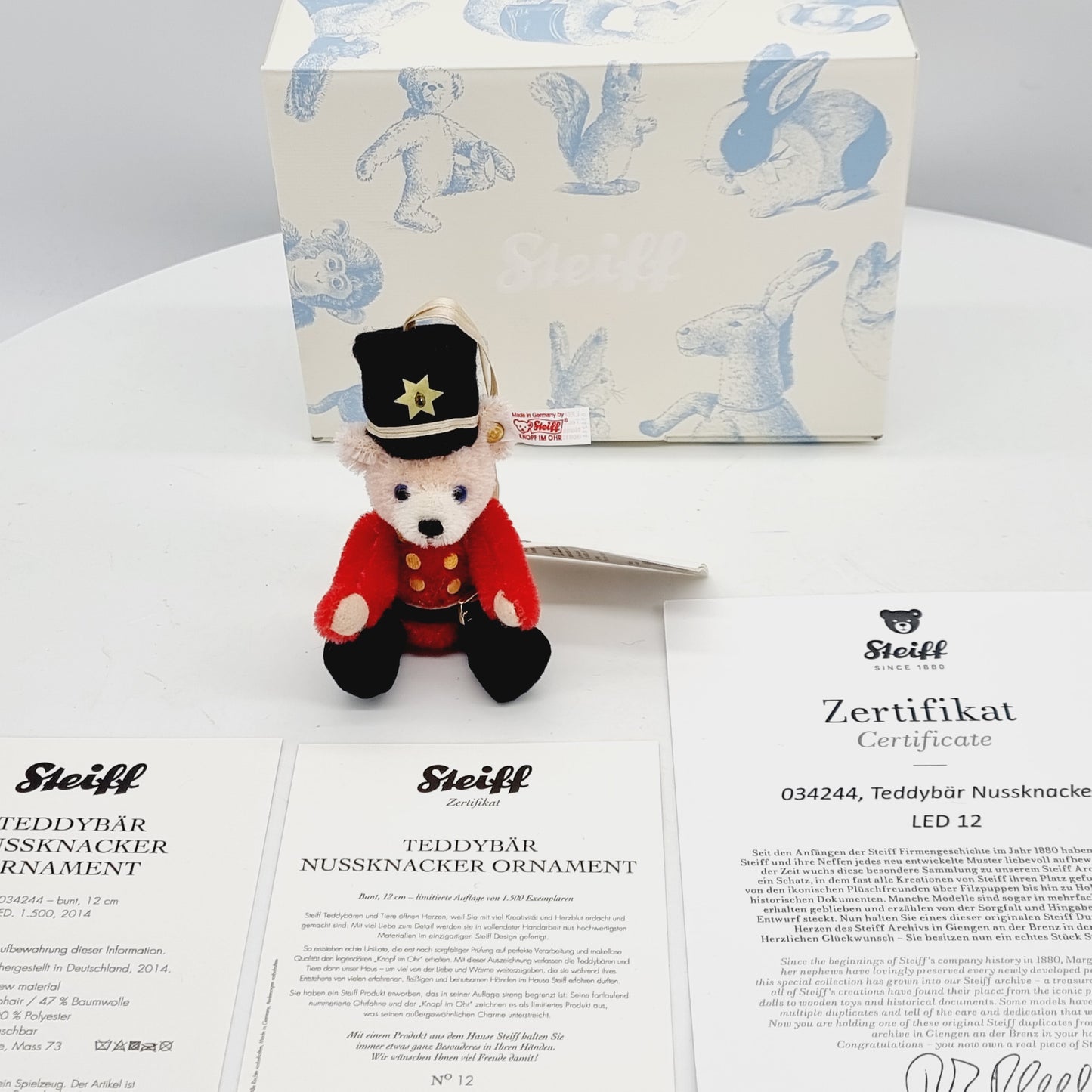 Nr. 12! Steiff 034244 Teddybär Nussknacker Ornament 12 cm aus dem Steiff Archiv