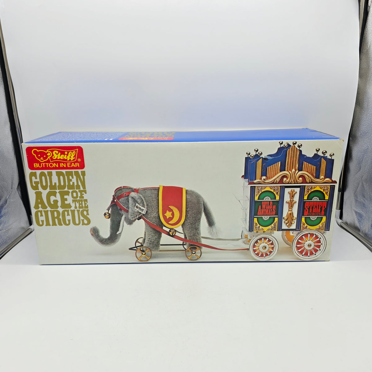 Steiff 0135/22 Elefant auf Rädern mit Zirkuswagen