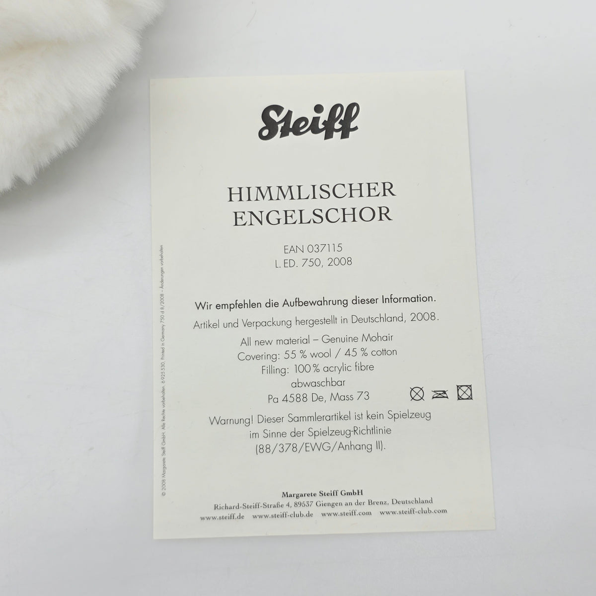 Steiff 037115 Himmlischer Engelschor auf Wolke Jahr 2008 limitiert