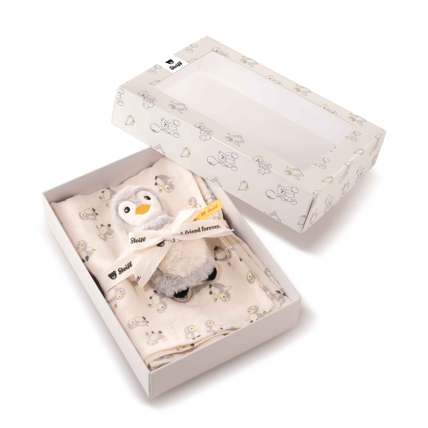 Steiff 242953 Geschenkset Lio Pinguin Greifling mit Rassel und Spucktuch