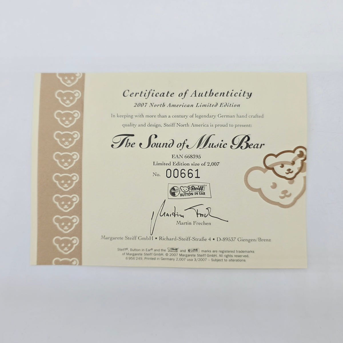 Steiff 668395 The Sound of Music Bear 33 cm Jahr 2007 limitiert
